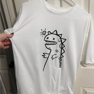 White Graphic T-Shirt with Dinosaur Design